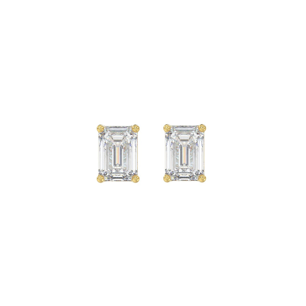 Lab Diamond 4-Prong Emerald Cut Stud Earring - 14K Yellow Gold