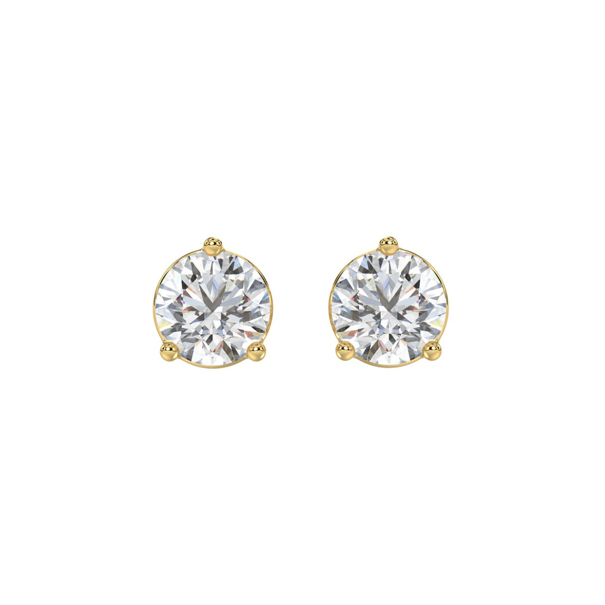 3 Prong Basket Pushback Stud Earrings - 10K Yellow Gold