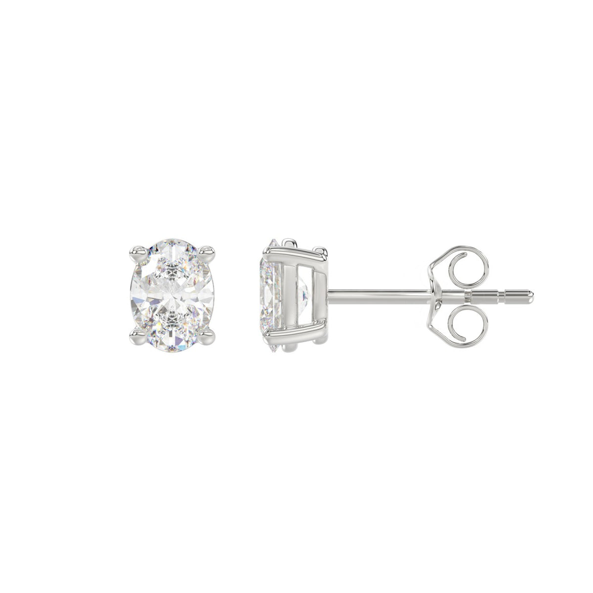 Lab Diamond 4-Prong Oval Stud Earring - 14K White Gold