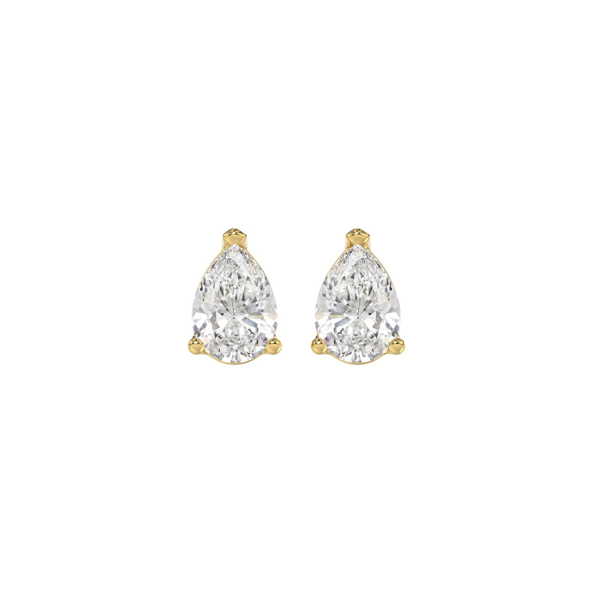 Lab Diamond 3-Prong Pear Stud Earring - 14K Yellow Gold