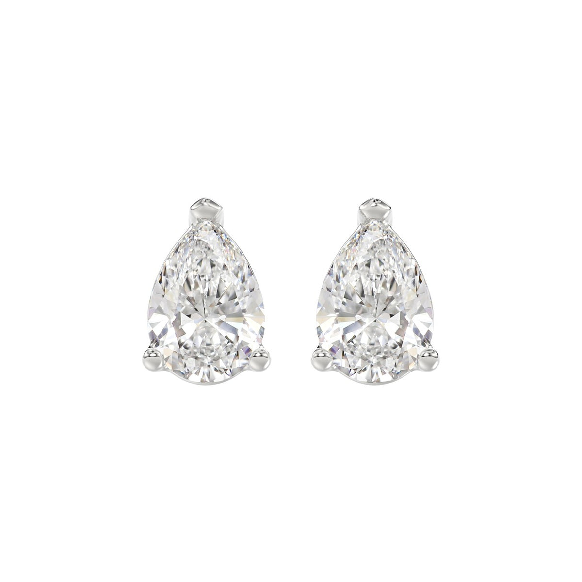Lab Diamond 3-Prong Pear Stud Earring - 14K White Gold