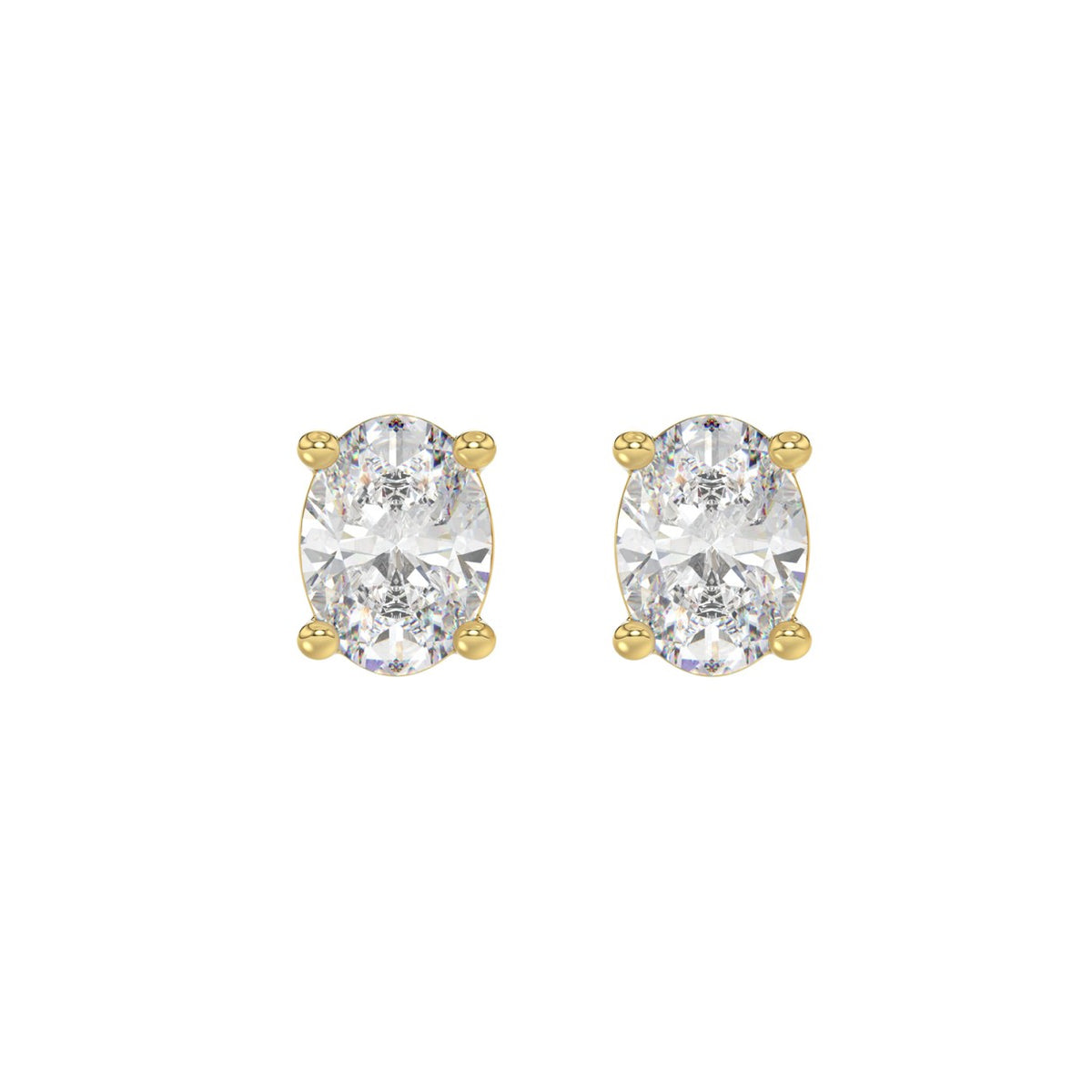 Lab Diamond 4-Prong Oval Stud Earring - 14K Yellow Gold