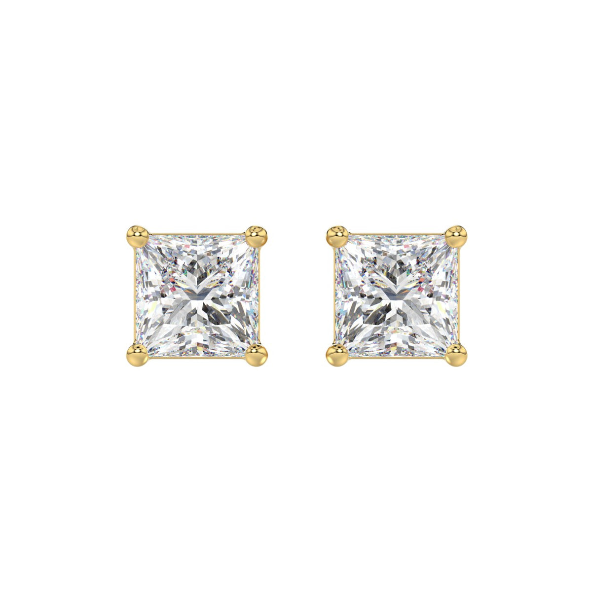 Lab Diamond 4-Prong Princess Stud Earring - 14K Yellow Gold