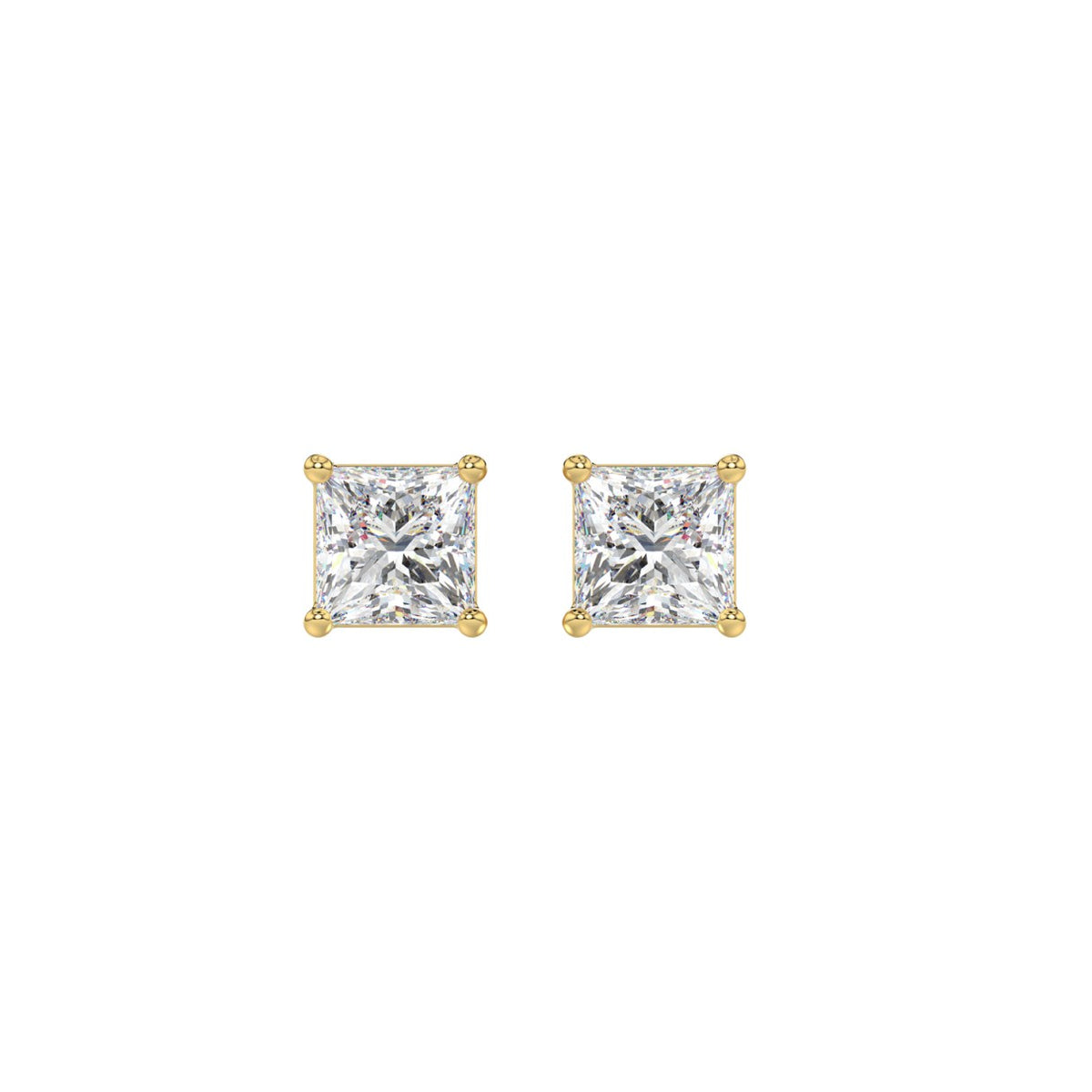 Lab Diamond 4-Prong Princess Stud Earring - 14K Yellow Gold