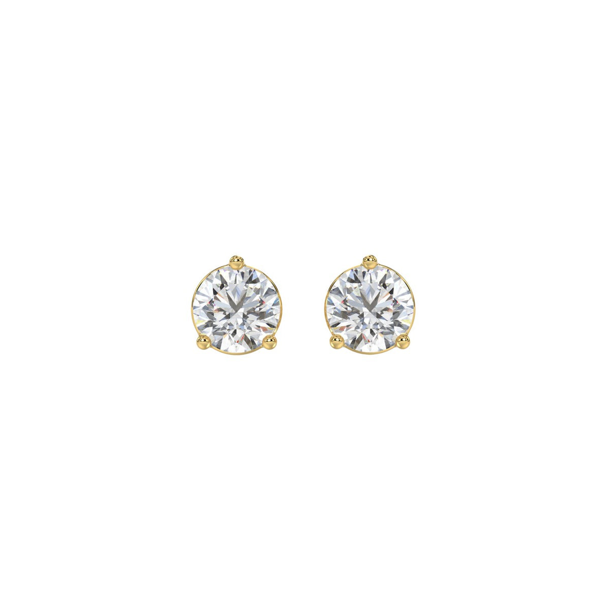 3 Prong Basket Pushback Stud Earrings - 10K Yellow Gold