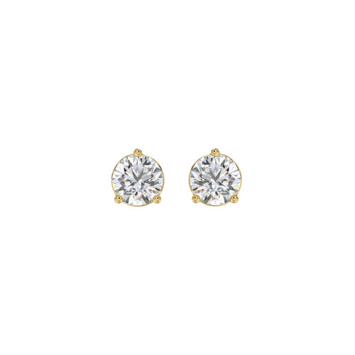 3 Prong Basket Pushback Stud Earrings - 10K Yellow Gold