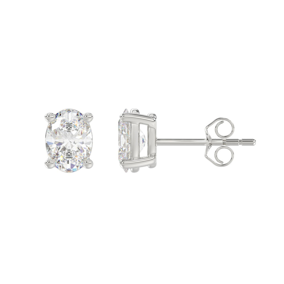 Lab Diamond 4-Prong Oval Stud Earring - 14K White Gold