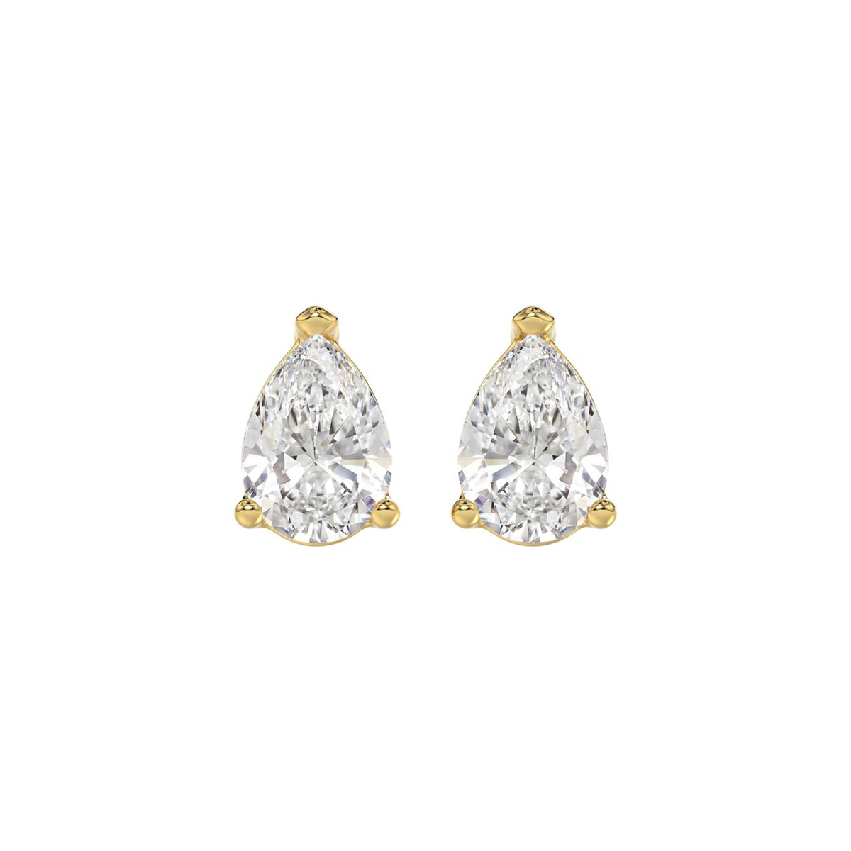 Lab Diamond 3-Prong Pear Stud Earring - 14K Yellow Gold