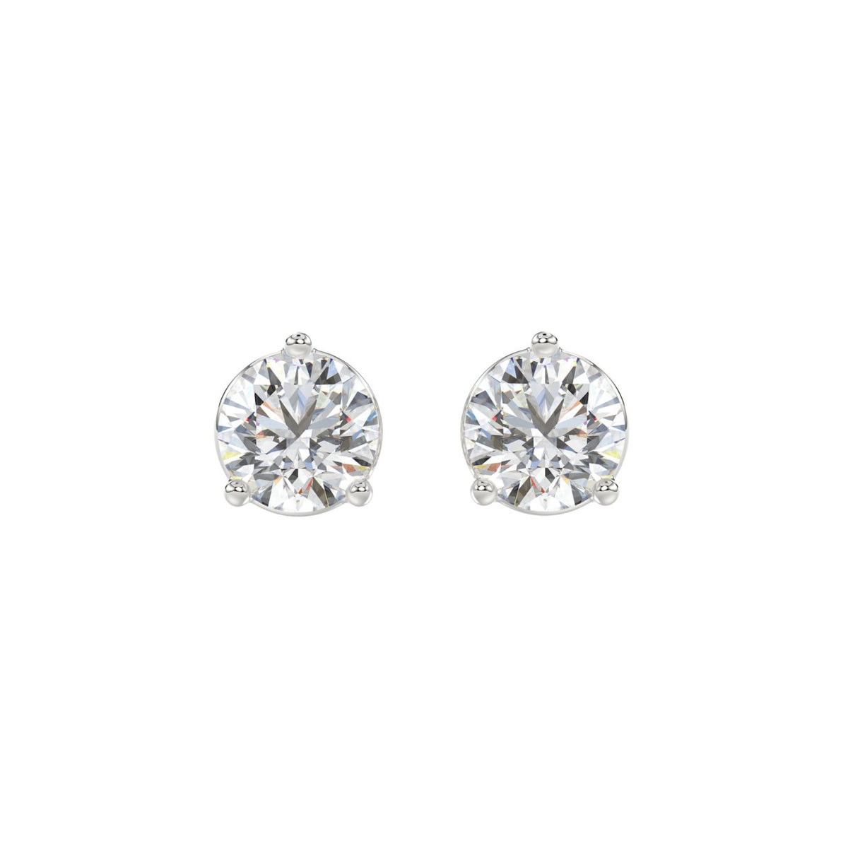 3 Prong Basket Pushback Stud Earrings - 10K White Gold