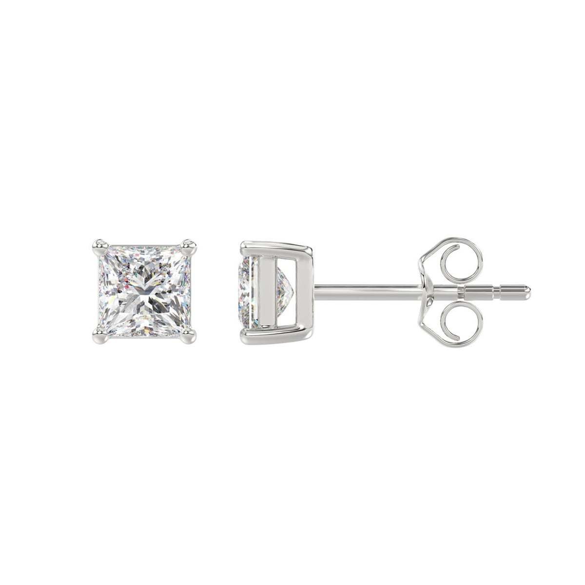 Lab Diamond 4-Prong Princess Stud Earring - 14K White Gold