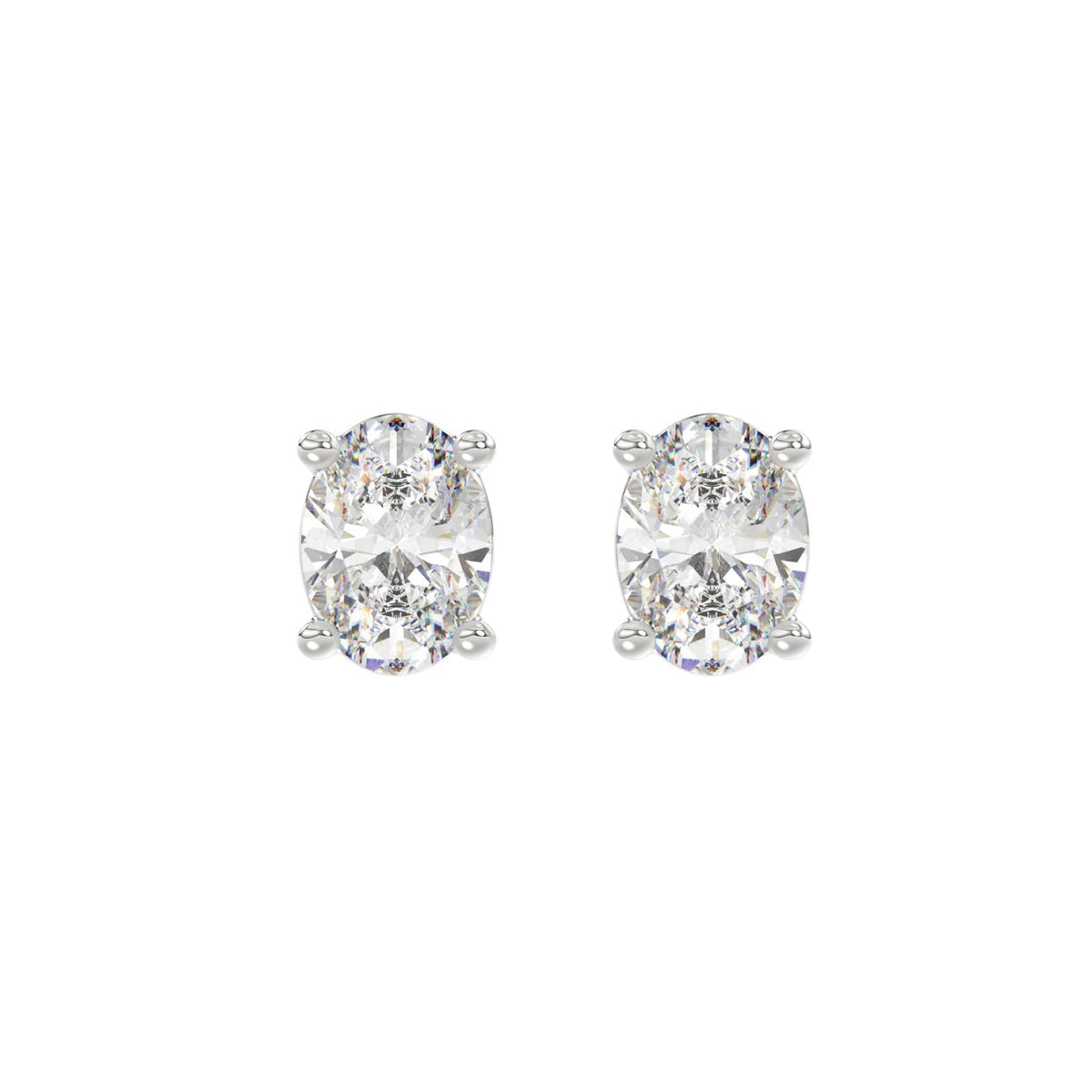 Lab Diamond 4-Prong Oval Stud Earring - 14K White Gold