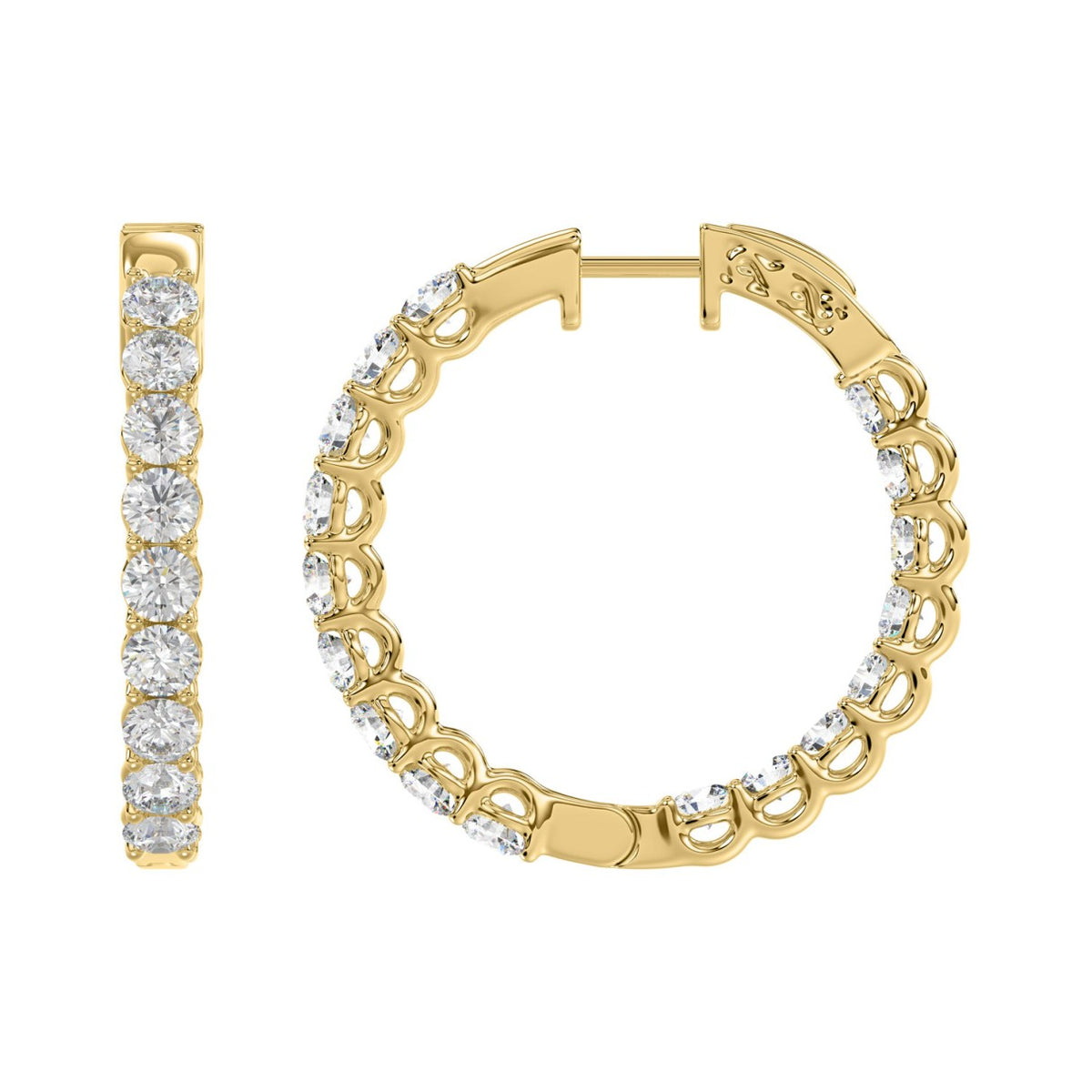 Lab Diamond Inside-Out Round Hoop Earring - 14K Yellow Gold