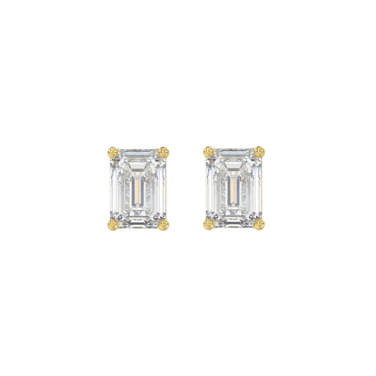 Lab Diamond 4-Prong Emerald Cut Stud Earring - 14K Yellow Gold