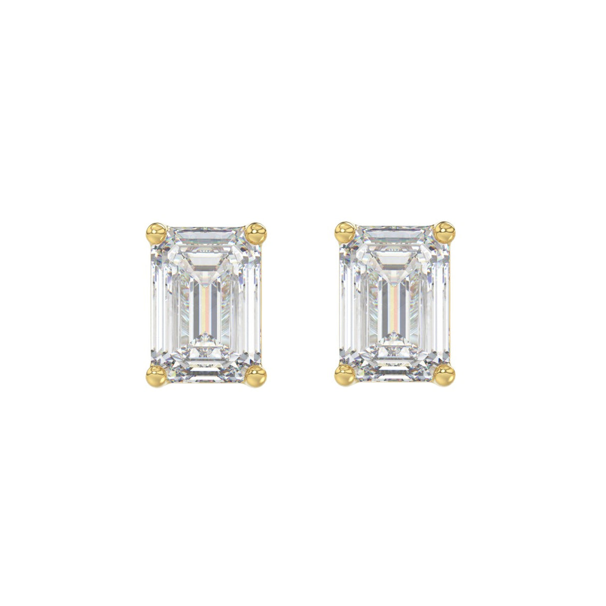 Lab Diamond 4-Prong Emerald Cut Stud Earring - 14K Yellow Gold