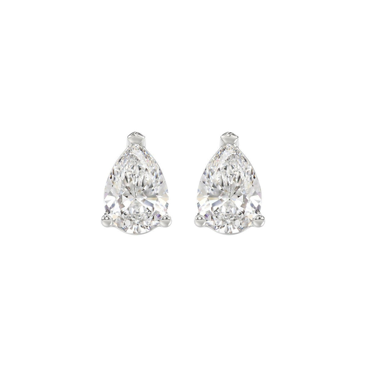 Lab Diamond 3-Prong Pear Stud Earring - 14K White Gold