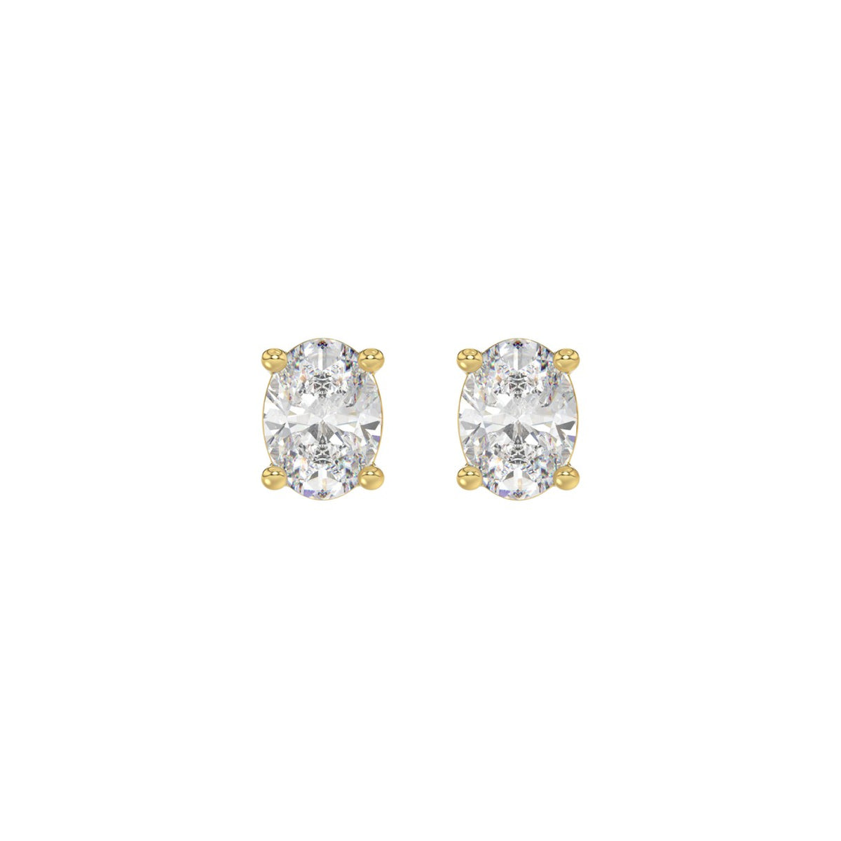 Lab Diamond 4-Prong Oval Stud Earring - 14K Yellow Gold