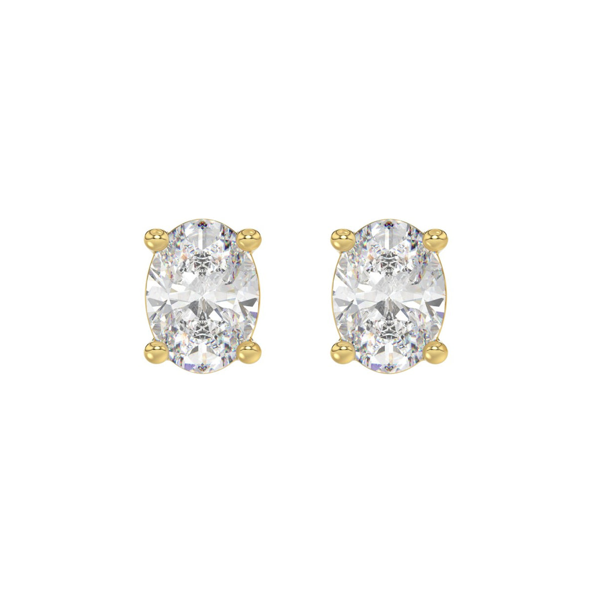 Lab Diamond 4-Prong Oval Stud Earring - 14K Yellow Gold