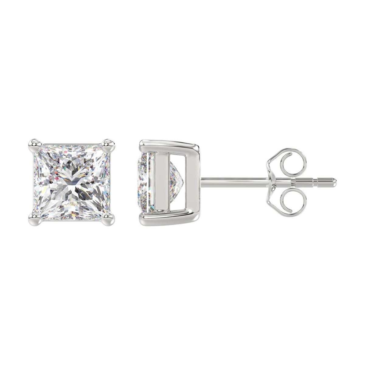 Lab Diamond 4-Prong Princess Stud Earring - 14K White Gold