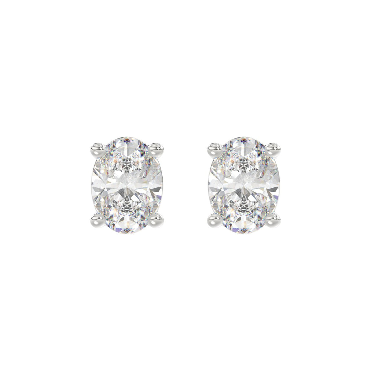 Lab Diamond 4-Prong Oval Stud Earring - 14K White Gold