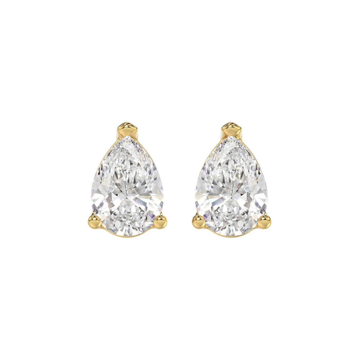 Lab Diamond 3-Prong Pear Stud Earring - 14K Yellow Gold