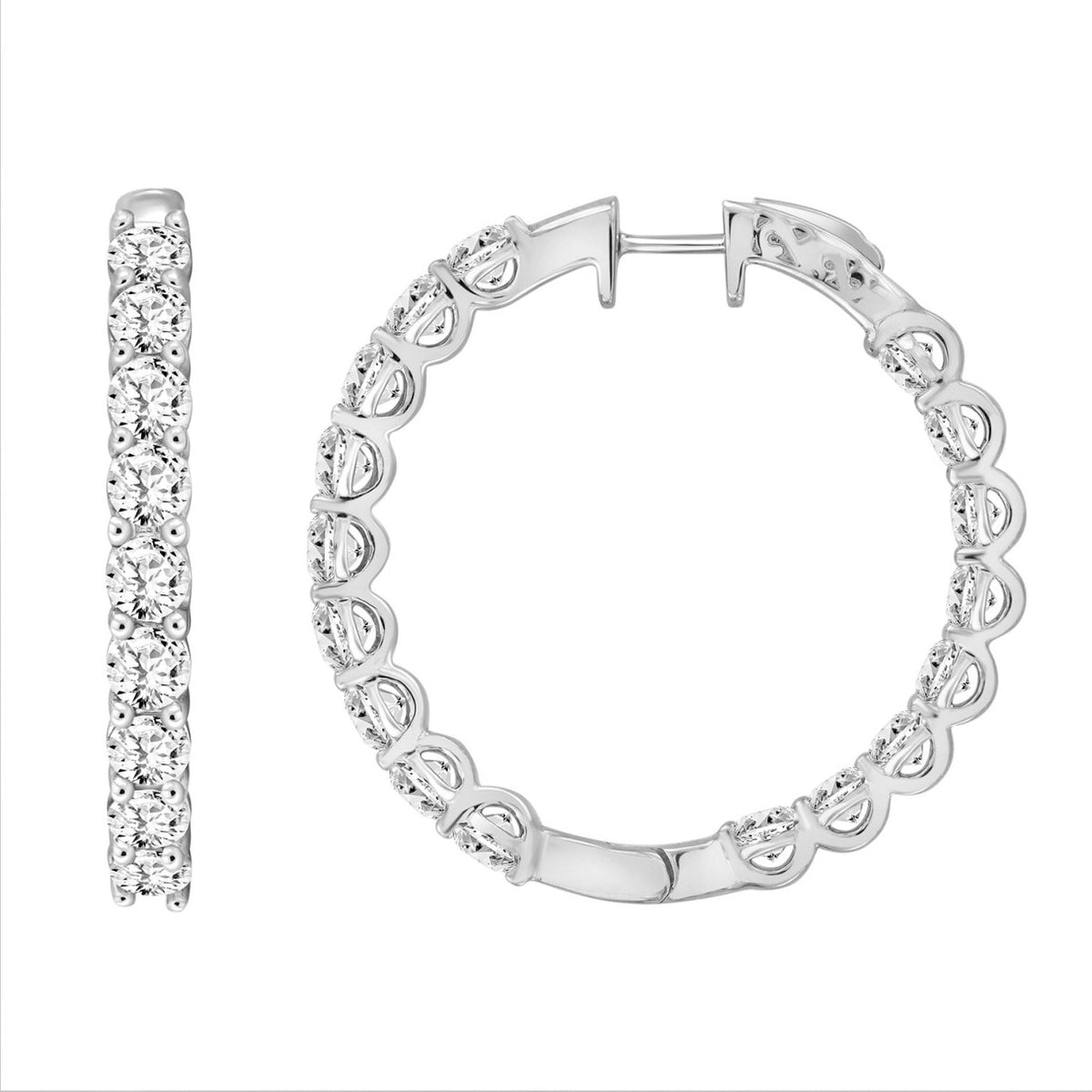 Lab Diamond Inside-Out Round Hoop Earring - 14K White Gold