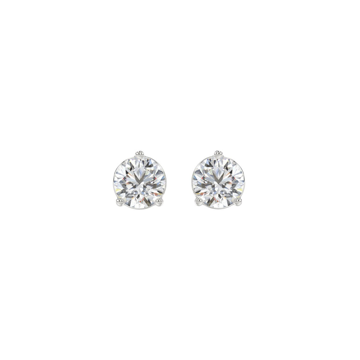 3 Prong Basket Pushback Stud Earrings - 10K White Gold