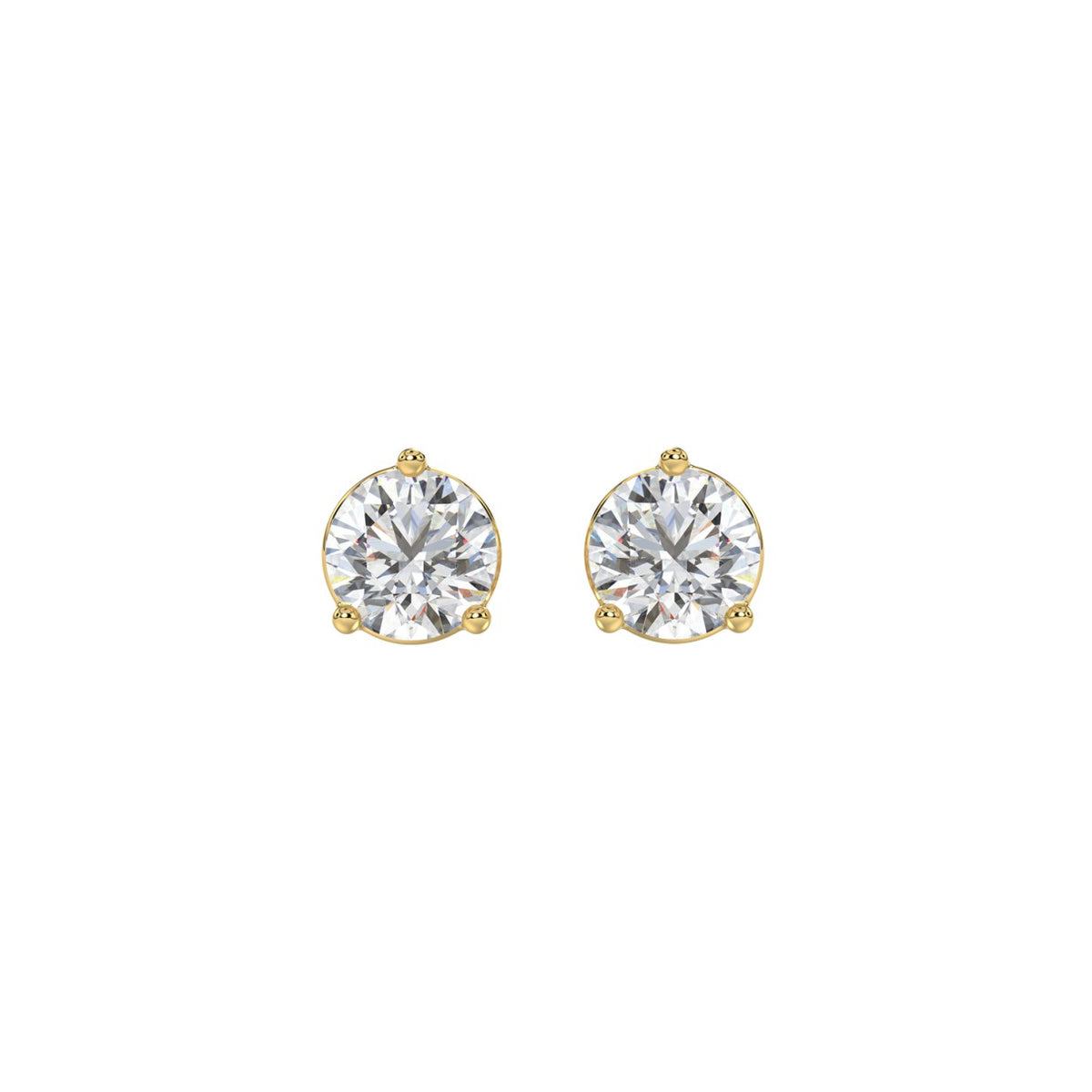 3 Prong Basket Pushback Stud Earrings - 10K Yellow Gold