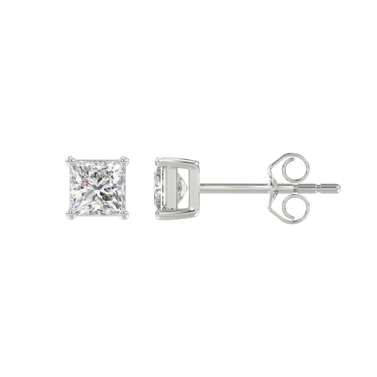 Lab Diamond 4-Prong Princess Stud Earring - 14K White Gold