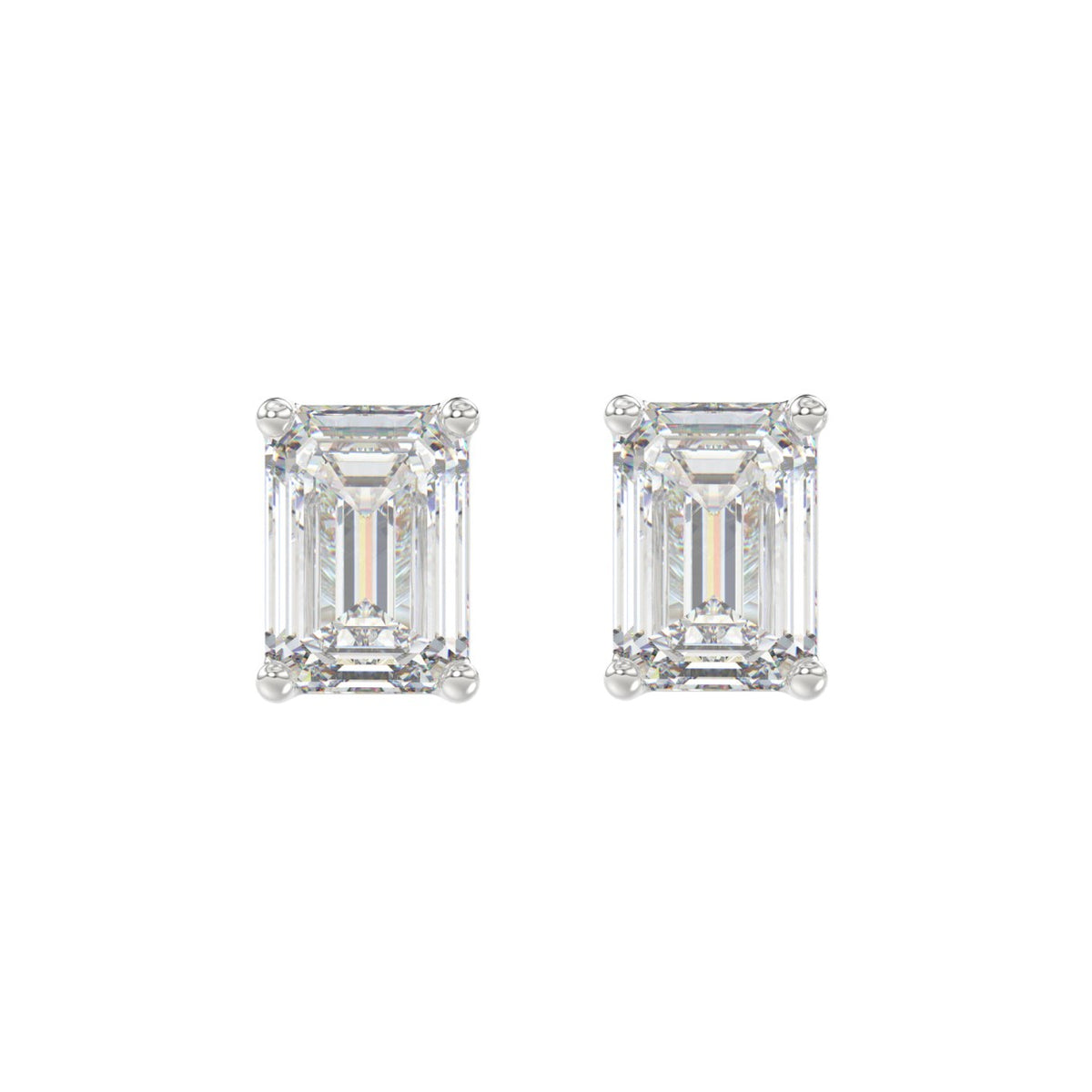Lab Diamond 4-Prong Emerald Cut Stud Earring - 14K White Gold