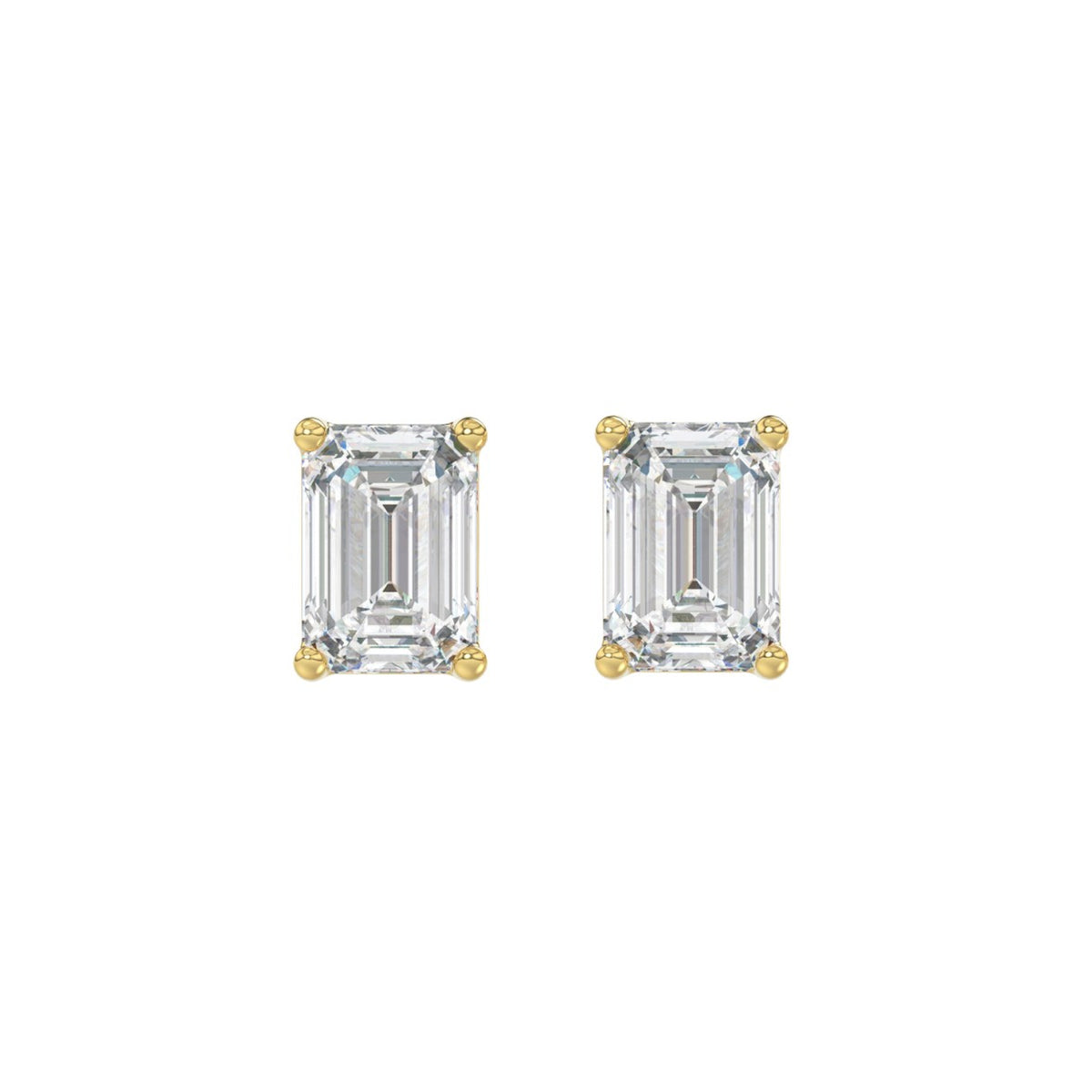 Lab Diamond 4-Prong Emerald Cut Stud Earring - 14K Yellow Gold