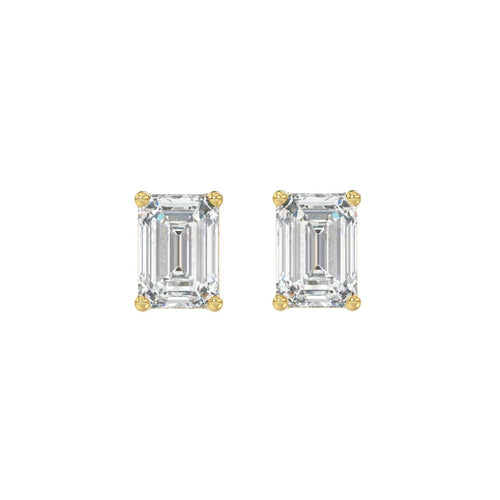 Lab Diamond 4-Prong Emerald Cut Stud Earring - 14K Yellow Gold