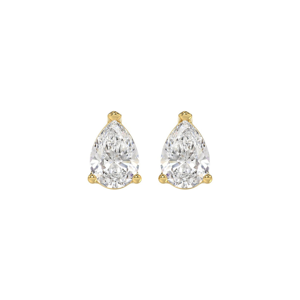 Lab Diamond 3-Prong Pear Stud Earring - 14K Yellow Gold