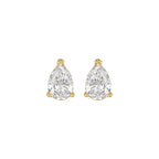 Lab Diamond 3-Prong Pear Stud Earring - 14K Yellow Gold