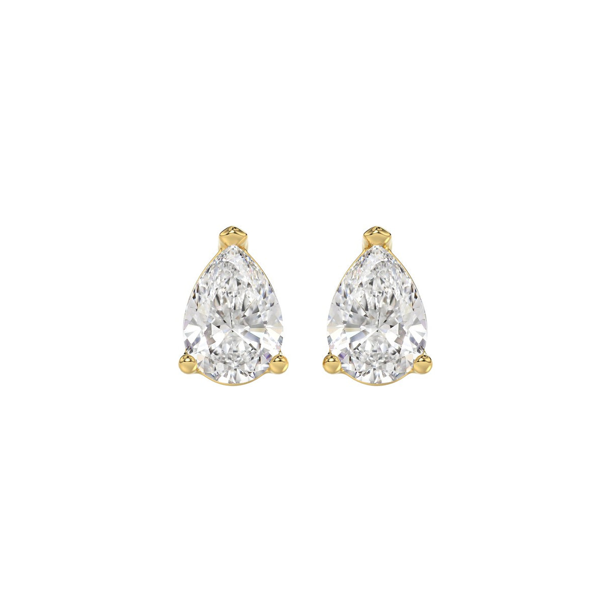 Lab Diamond 3-Prong Pear Stud Earring - 14K Yellow Gold