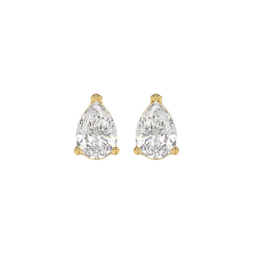 Lab Diamond 3-Prong Pear Stud Earring - 14K Yellow Gold