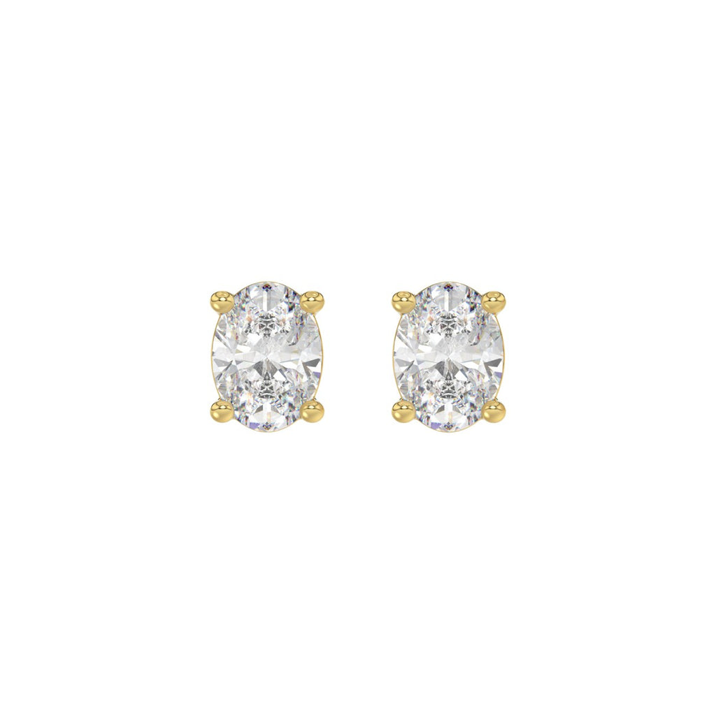 Lab Diamond 4-Prong Oval Stud Earring - 14K Yellow Gold
