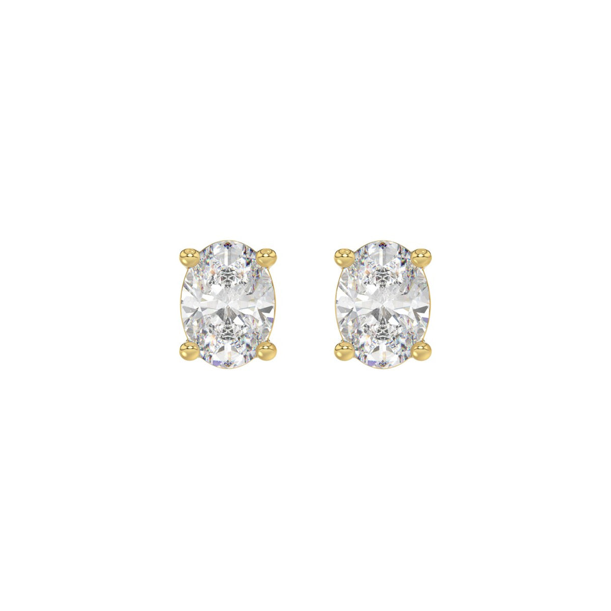 Lab Diamond 4-Prong Oval Stud Earring - 14K Yellow Gold