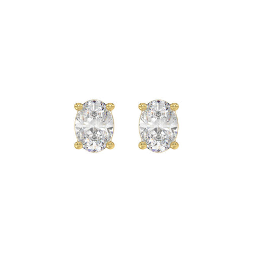 Lab Diamond 4-Prong Oval Stud Earring - 14K Yellow Gold
