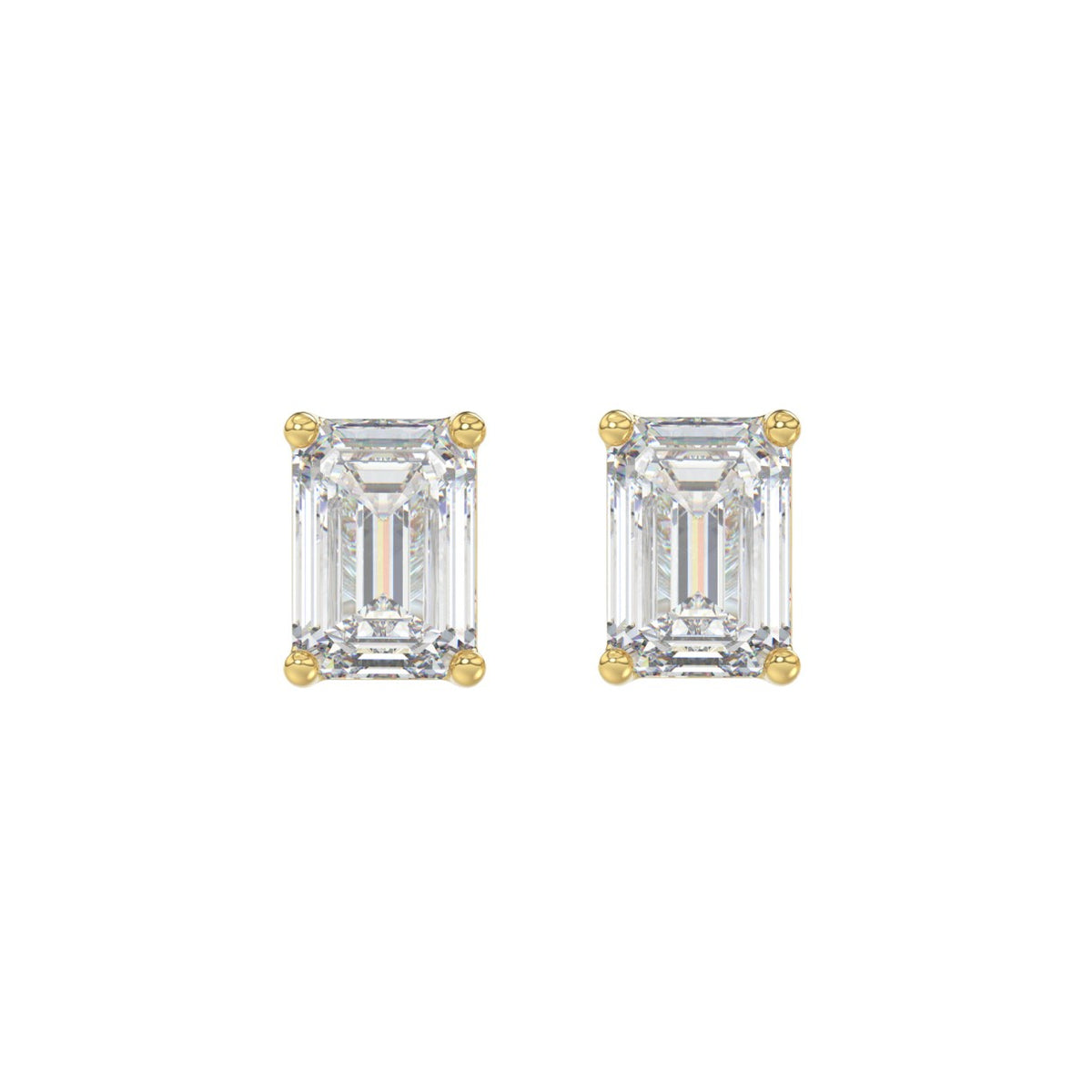Lab Diamond 4-Prong Emerald Cut Stud Earring - 14K Yellow Gold