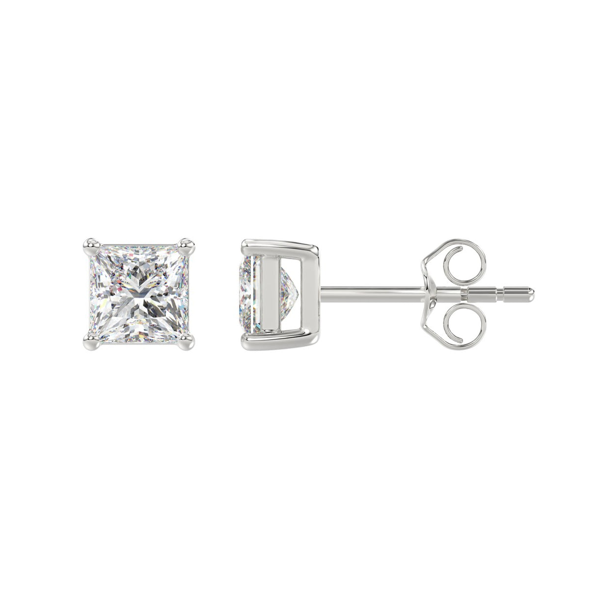 Lab Diamond 4-Prong Princess Stud Earring - 14K White Gold