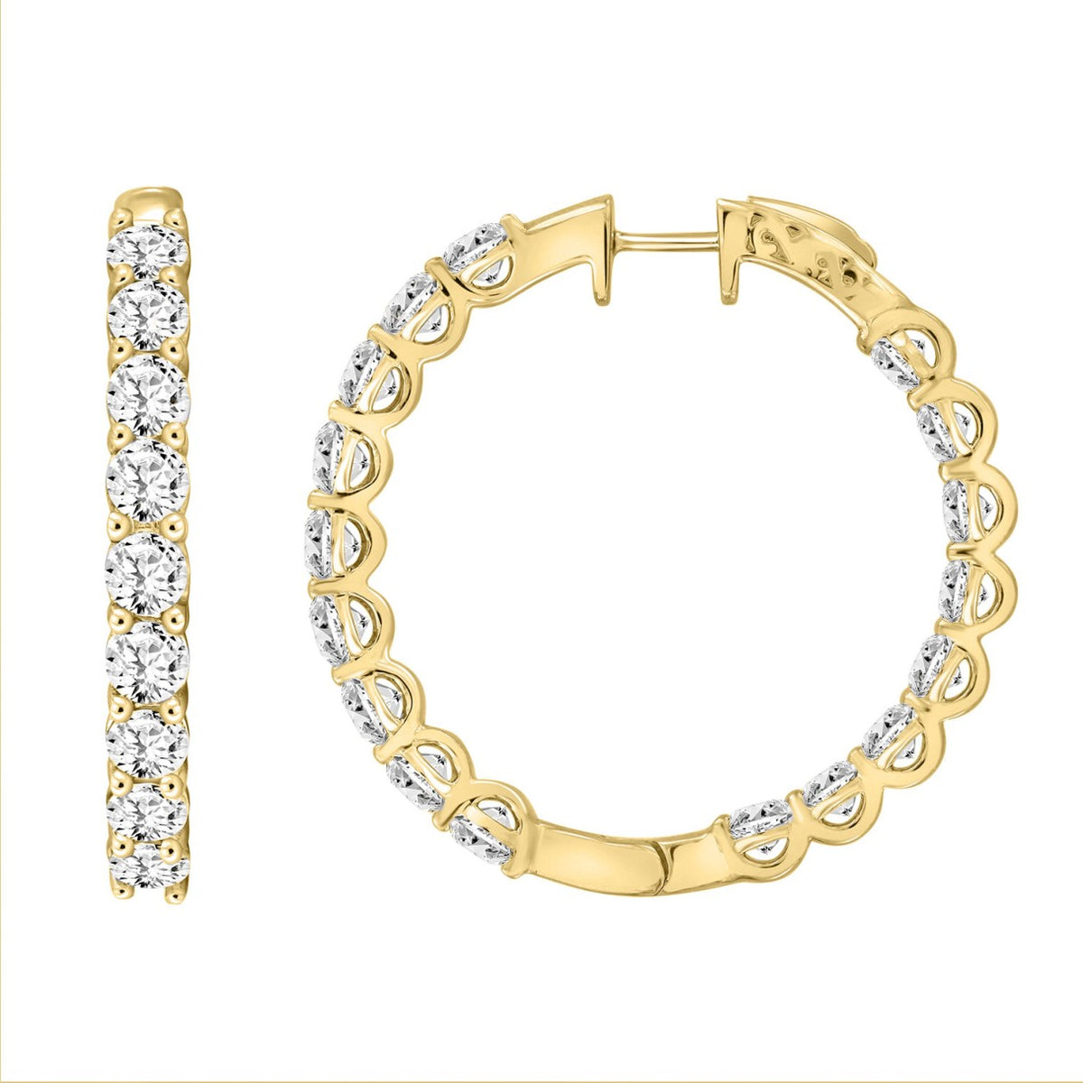 Lab Diamond Inside-Out Round Hoop Earring - 14K Yellow Gold