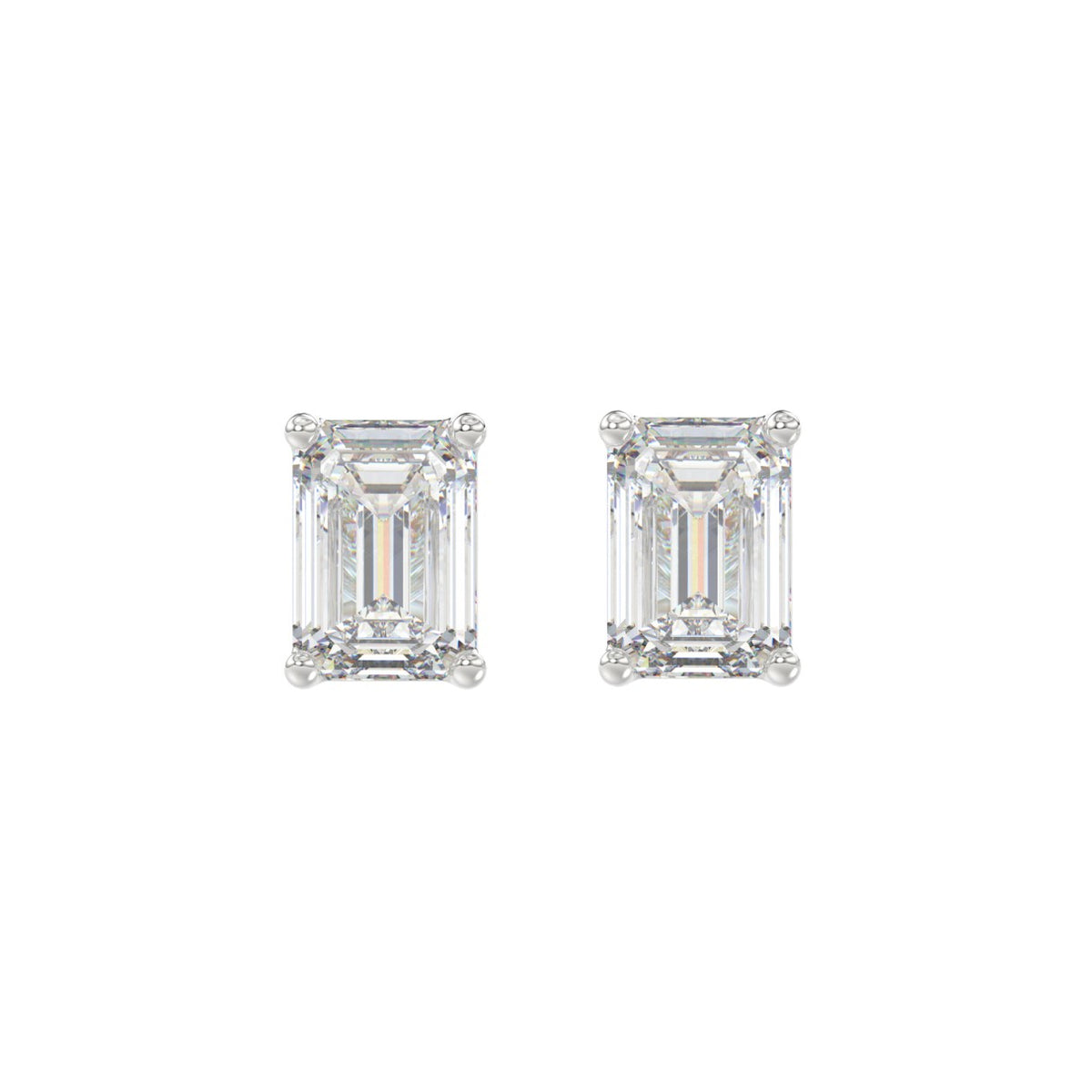 Lab Diamond 4-Prong Emerald Cut Stud Earring - 14K White Gold