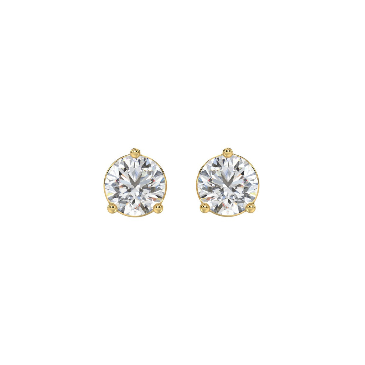 3 Prong Basket Pushback Stud Earrings - 10K Yellow Gold