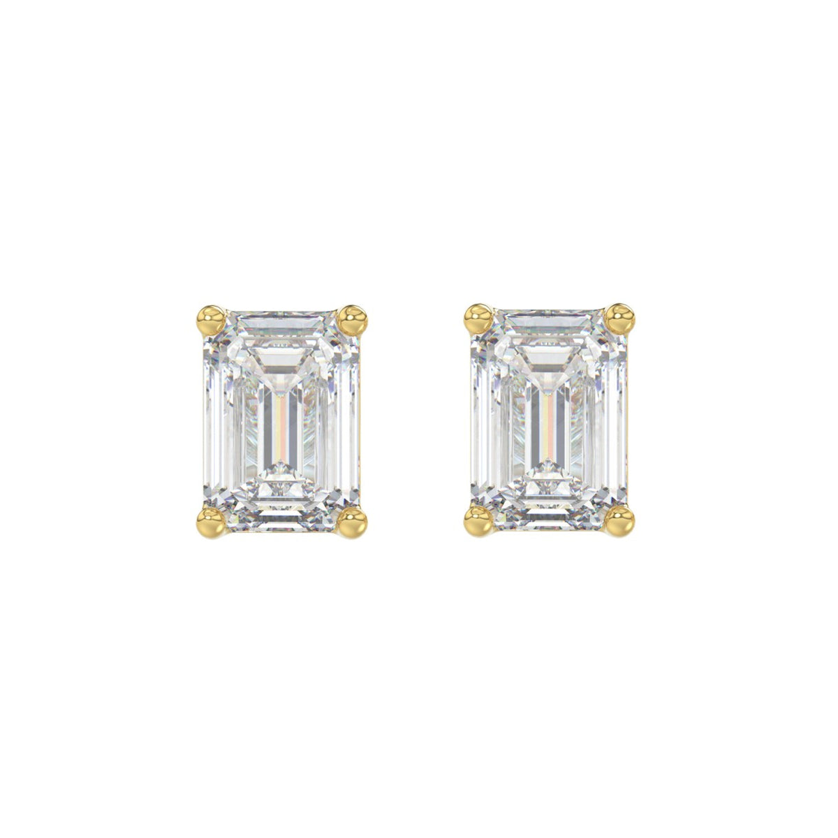 Lab Diamond 4-Prong Emerald Cut Stud Earring - 14K Yellow Gold