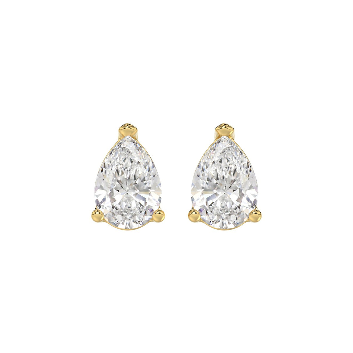 Lab Diamond 3-Prong Pear Stud Earring - 14K Yellow Gold