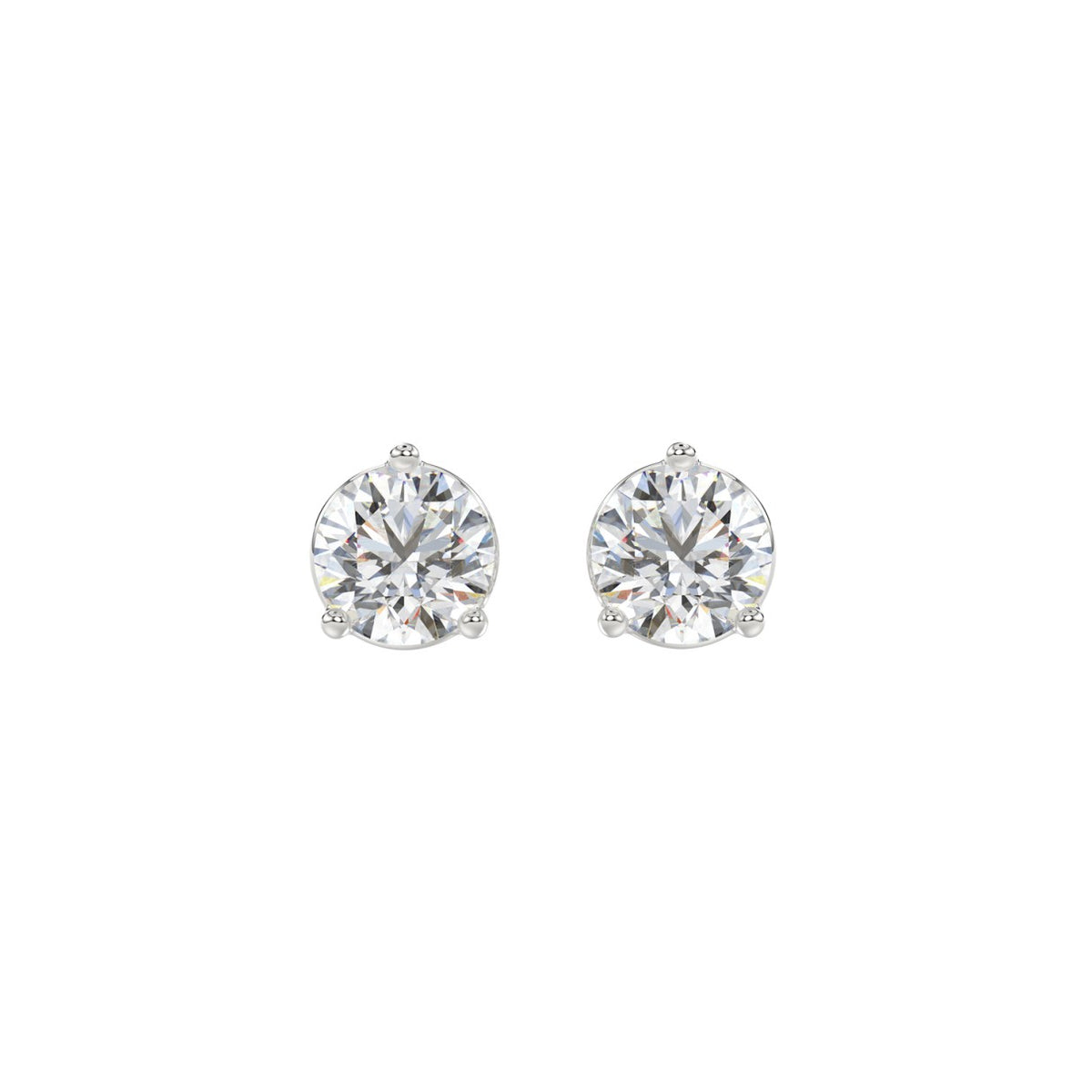 3 Prong Basket Pushback Stud Earrings - 10K White Gold