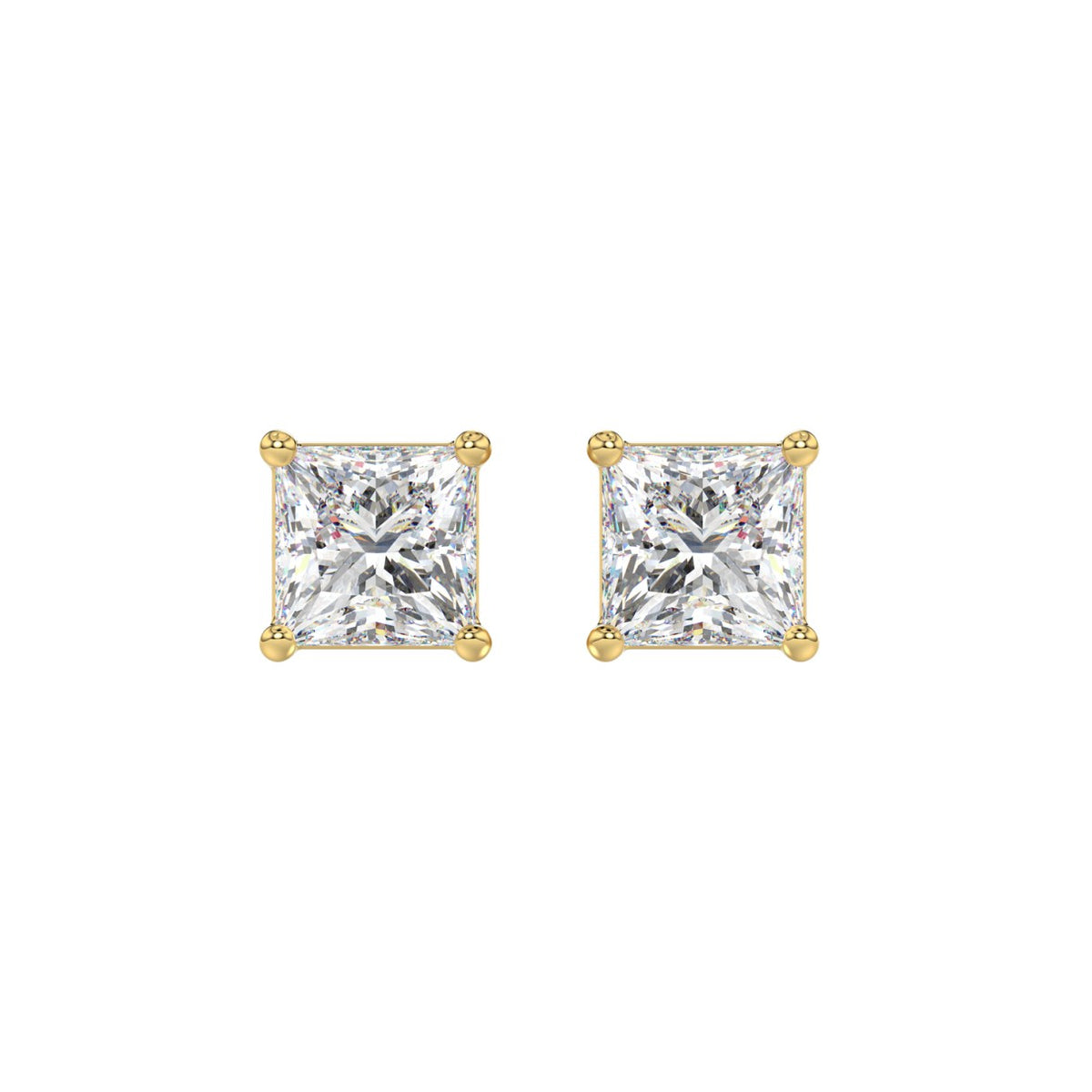 Lab Diamond 4-Prong Princess Stud Earring - 14K Yellow Gold