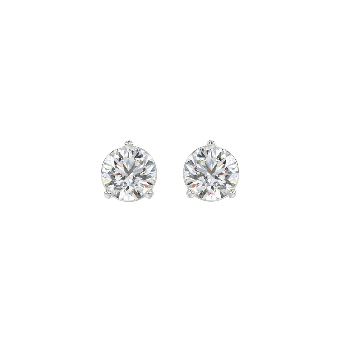 3 Prong Basket Pushback Stud Earrings - 10K White Gold