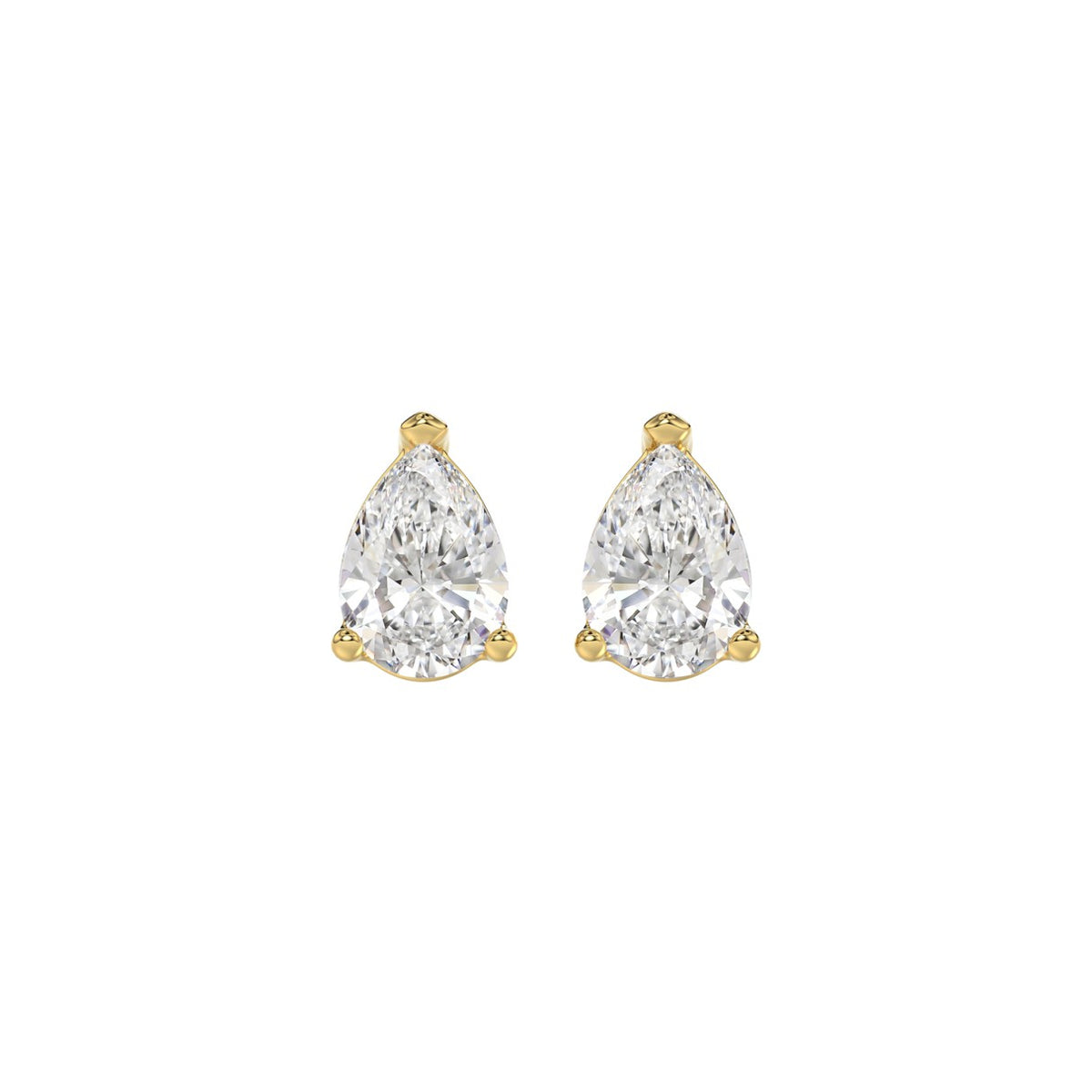 Lab Diamond 3-Prong Pear Stud Earring - 14K Yellow Gold