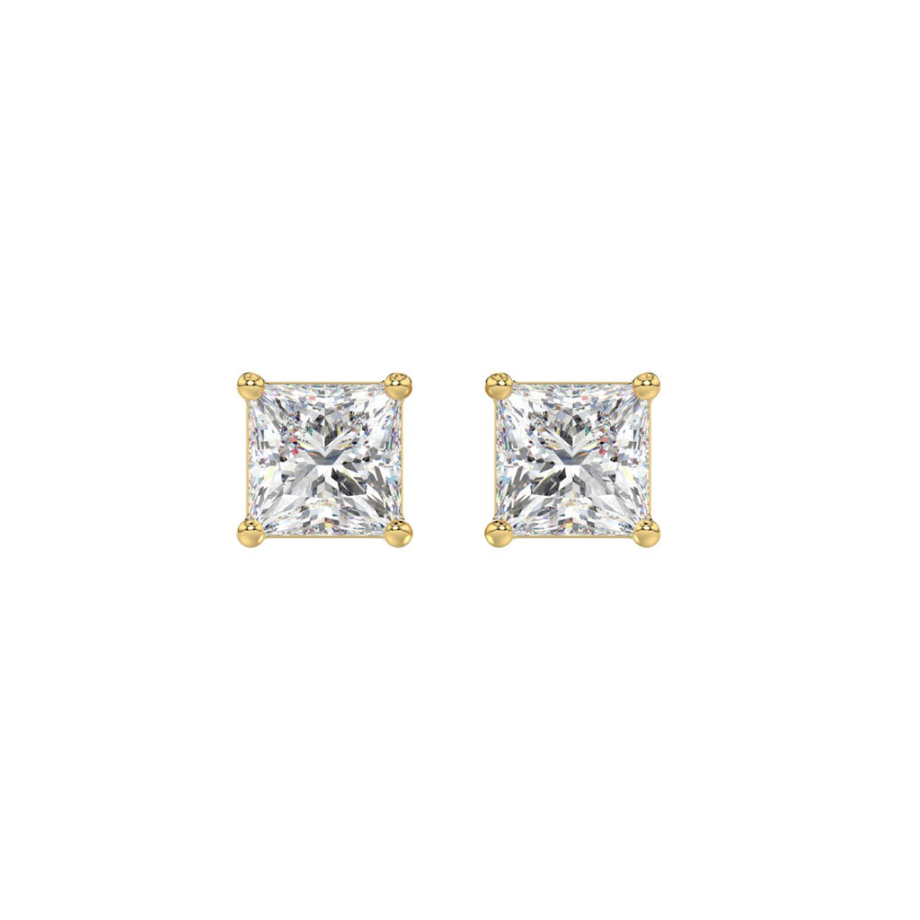 Lab Diamond 4-Prong Princess Stud Earring - 14K Yellow Gold